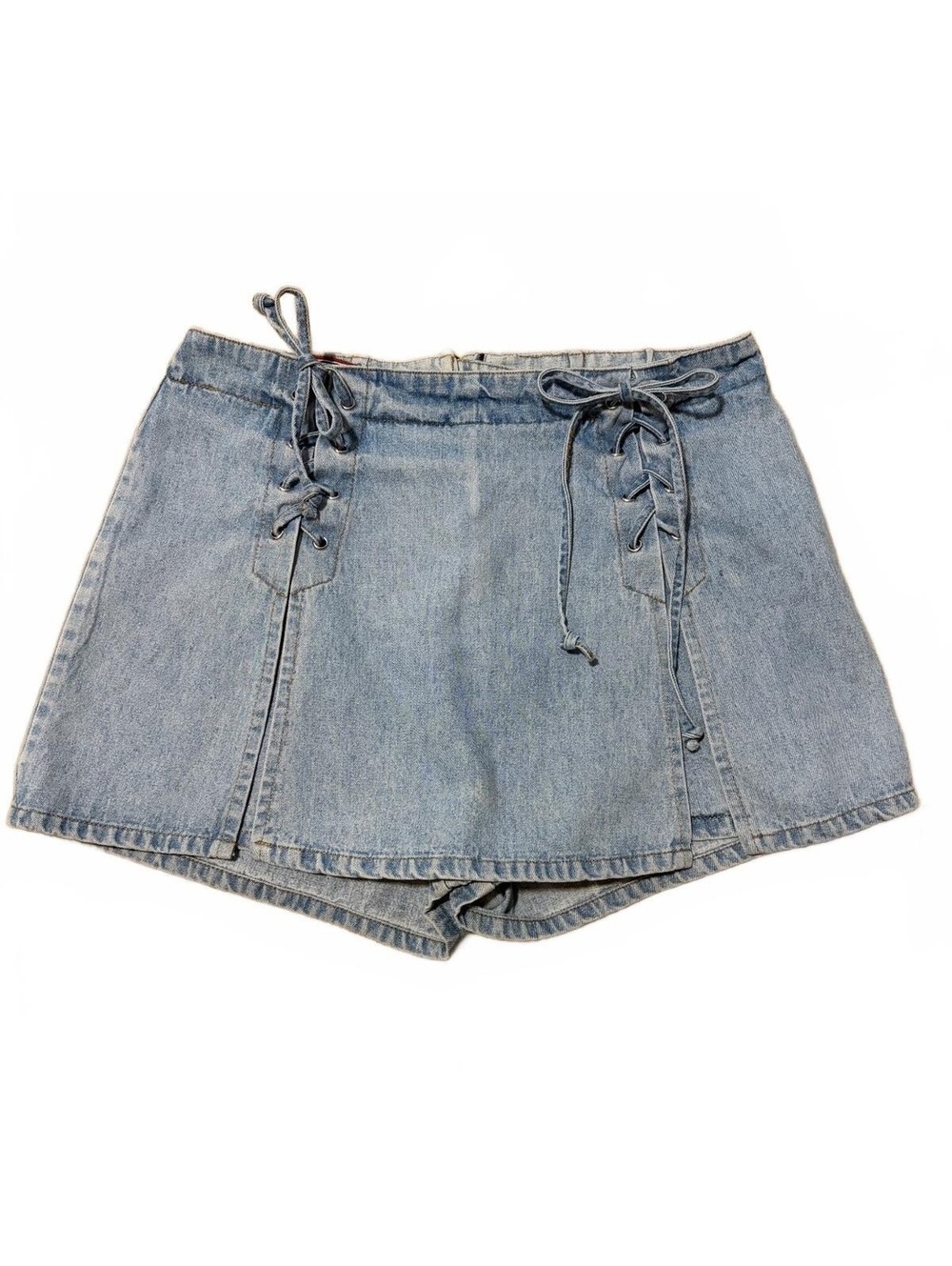 Vintage Zana Di Skort Womens Size 11 Light Wash Blue Lace-Up Wrap Mini Skirt